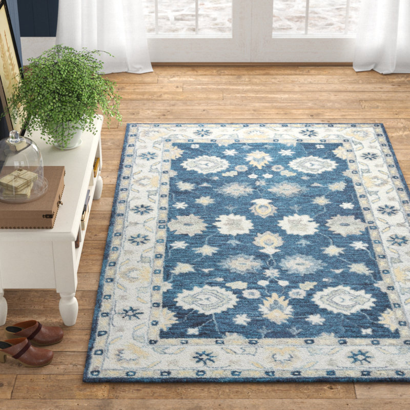 Birch Lane™ Leone Oriental Handmade Tufted Wool Blue/Beige Area Rug
